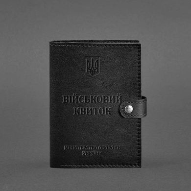 Шкіряна обкладинка-портмоне для військового квитка 15.0 Чорна, натуральна шкіра Краст, прозора перегородка - пластифікований ПВХ (полівінілхлорид)