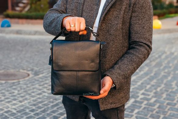 Чоловіча сумка через плече з натуральної шкіри Tiding Bag A25-1291A чорна, Черный