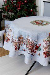 Новогодняя круглая гобеленовая скатерть Carousel D180см