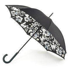 Зонт-трость женский полуавтомат Fulton Bloomsbury-2 L754 Black, flowers (Черный, цветы)