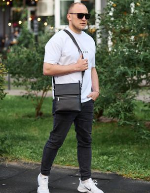 Чоловіча барсетка 23х26х6, месенджер через плече шкіряний Tiding Bag 80471 чорний, Черный