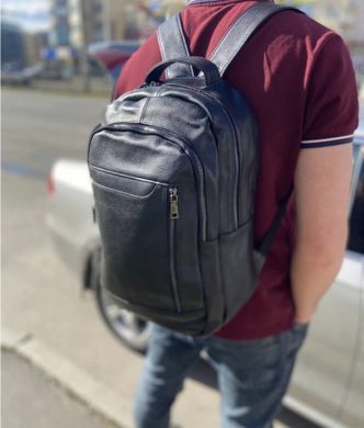 Міський чоловічий шкіряний рюкзак 28х42х18, сумка на плечі для ноутбука Tiding Bag B2-03555A, чорна
