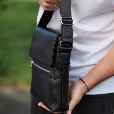 Чоловіча барсетка 23х26х6, месенджер через плече шкіряний Tiding Bag 80471 чорний, Черный