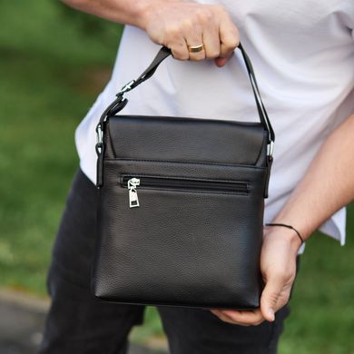 Чоловіча барсетка 23х26х6, месенджер через плече шкіряний Tiding Bag 80471 чорний, Черный