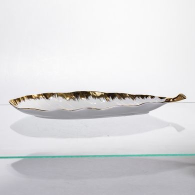 Порцелянове блюдо для сервірування столу 37&times;13&times;2.5 (см) блюдо для подавання закусок Білий із золотом CJY-145, Білий