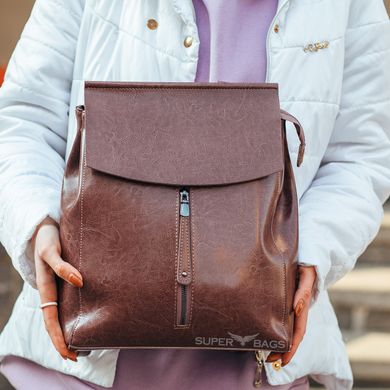 Жіночий шкіряний рюкзак-сумка в коричневому кольорі Tiding Bag - 57368