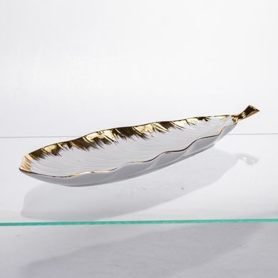 Порцелянове блюдо для сервірування столу 37&times;13&times;2.5 (см) блюдо для подавання закусок Білий із золотом CJY-145, Білий