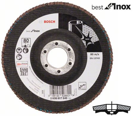 Круг шліфувальний пелюстковий, Bosch K80 125 мм, Best for Inox