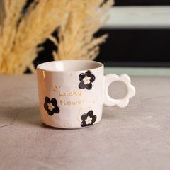 Чашка для чаю та кави порцелянова Lucky Flower 420 (мл) гарна оригінальна кружка на подарунок Біла FM-14D, Білий