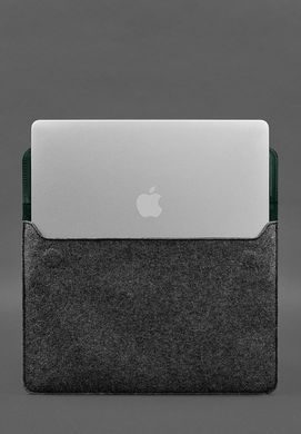 Чохол-конверт із клапаном шкіра+фетр для MacBook 14" Зелений Crazy Horse, Зелений