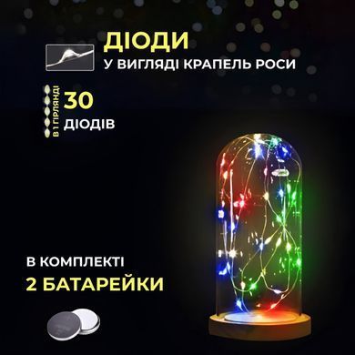 Світлодіодна гірлянда Роса 3 метри на батарейках 30 led нитка на зеленому дроті мультиколор 30L3MGML