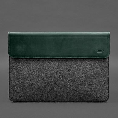 Чохол-конверт із клапаном шкіра+фетр для MacBook 14" Зелений Crazy Horse, Зелений