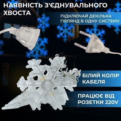Гірлянда світлодіодна штора GarlandoPro сніжинка і зірка 12 фігур 3х1м гірлянда зірка Жовтий 1733063Y