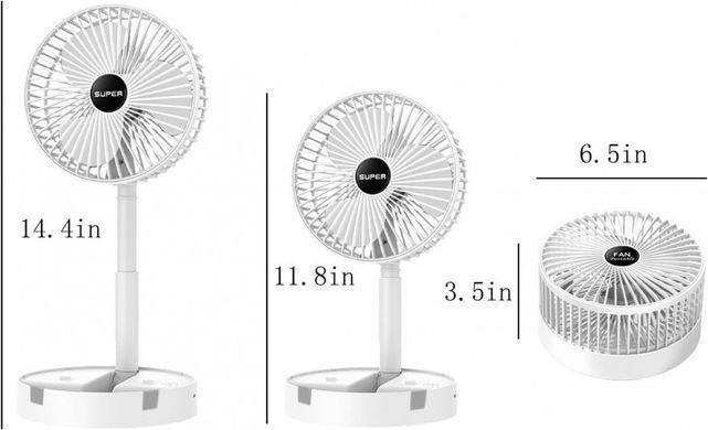 Складаний вентилятор акумуляторний на ніжці Telescopic Folding Fan з USB зарядкою, Білий
