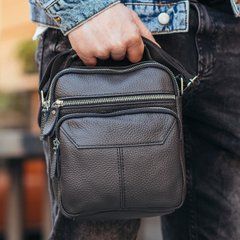 Чоловічий шкіряний месенджер 18x22x8, сумка планшет через плече Tiding Bag A25F-1519A чорний, Черный