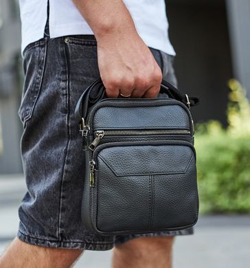 Мужской кожаный мессенджер 18x22x8, сумка планшет через плечо Tiding Bag A25F-1519A черный
