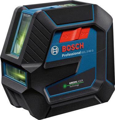 Bosch Нівелір лазерний Professional GCL 2-50 G, до 15 м, ± 0.3 мм/м, в чемодані з тримачем RM 10, затиском DK