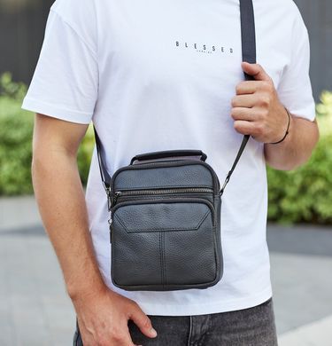 Мужской кожаный мессенджер 18x22x8, сумка планшет через плечо Tiding Bag A25F-1519A черный