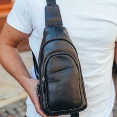 Чоловічий шкіряний рюкзак-слінг на одне плече TidinBag 7909 чорний, Черный