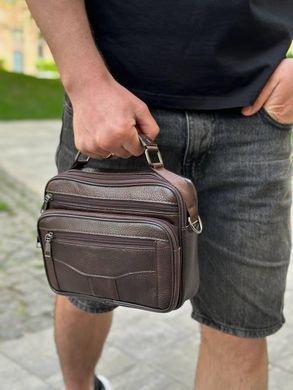 Чоловіча шкіряна сумка барсетка 23х19х7, месенджер через плече з коричневою ручкою BEXHILL 61881B, Коричневий