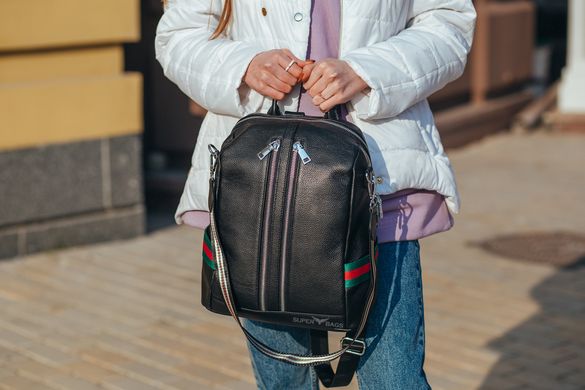 Жіночий чорний міський рюкзак з натуральної шкіри Tiding Bag - 24994