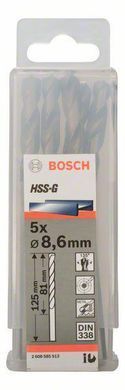 Свердла по металу Bosch HSS-G, DIN 338, 8,6&times;81 мм, 5 шт (2608585512)