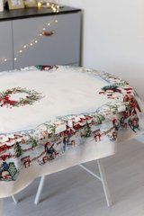 Овальная скатерть с велюром Снежная зима 240х135см