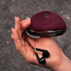Шкіряний холдер для навушників та проводів бордовий, Бордовый
