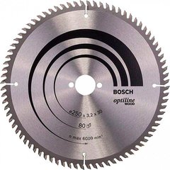 Пиляльний диск Bosch Optiline Wood 250×3,2×30 мм, 80 VW (2608640660)