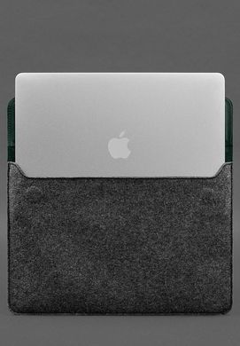 Чохол-конверт із клапаном шкіра+фетр для MacBook 16" Зелений Crazy Horse, Зелений