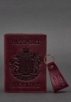 Подарунковий набір шкіряних аксесуарів з українською символікою бордовий, Бордовый
