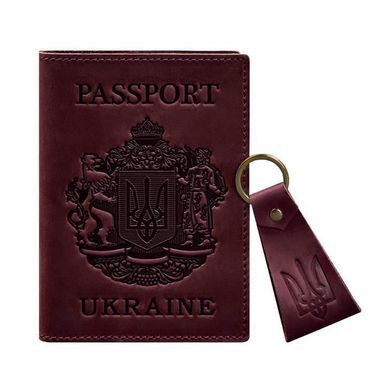 Подарунковий набір шкіряних аксесуарів з українською символікою бордовий, Бордовый