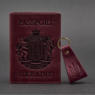 Подарунковий набір шкіряних аксесуарів з українською символікою бордовий, Бордовый