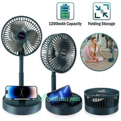 Складаний вентилятор акумуляторний на ніжці Telescopic Folding Fan з USB зарядкою Green, Зелений