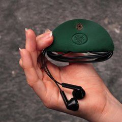 Шкіряний холдер для навушників та проводів зелений, Зелений