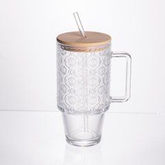 Кружка скляна з кришкою та трубочкою 750 (мл) чашка з трубочкою та кришкою на подарунок HP-19-48N, Прозрачный