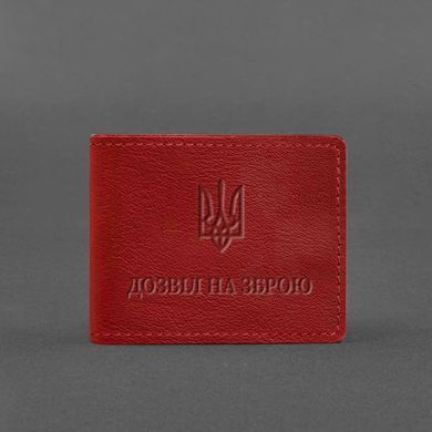 Шкіряна обкладинка для дозволу на зброю червона, натуральна шкіра Краст, прозорі перегородки - пластифікований ПВХ (полівінілхлорид)