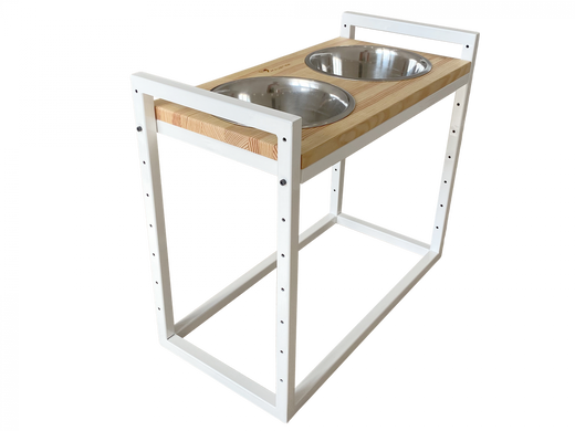 Миски на підставці для собак з регульованою висотою Loft White Natural Wood L &ndash; 52x26x45см