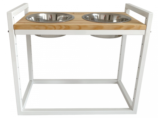 Миски на підставці для собак з регульованою висотою Loft White Natural Wood L &ndash; 52x26x45см