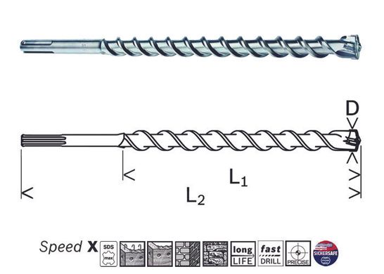 Сверло по бетону Bosch SDS-max 16х600х740 Speed X