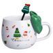 Новогодняя фарфоровая чашка с ложкой Merry Christmas 400 (мл) Зеленый Yiwu FM-CS-19B, Зелений