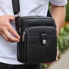 Чоловіча шкіряна універсальна сумка 24х20х8, барсетка зі шкіри, сумочка для чоловіків з регулюванням ручки, чорна, Черный