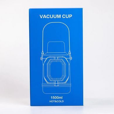 Термос Vacuum Cup 1.5 литра с ремешком и складной ручкой темно-синий HP-14-21BL