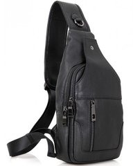 Чоловічий шкіряний слінг рюкзак на одне плече TIDING BAG A25F-777-1A чорний, Черный