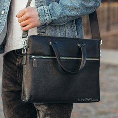 Чоловіча шкіряна сумка-портфель SK N76421 чорна, Черный