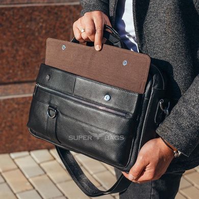 Чоловіча шкіряна сумка-портфель для ноутбука і документів FN-80672 чорна, Черный