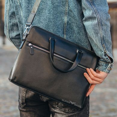 Чоловіча шкіряна сумка-портфель SK N76421 чорна, Черный