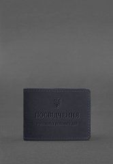 Шкіряна обкладинка для посвідчення учасника бойових дій (УБД) темно-синя Crazy Horse, натуральна шкіра Crazy Horse, прозорі перегородки - пластифікований ПВХ (полівінілхлорид)