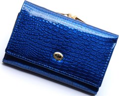 Коричневий лаковий жіночий гаманець з натуральної шкіри з тисненням під шкіру крокодила ST Leather Ѕ1201А, Синий