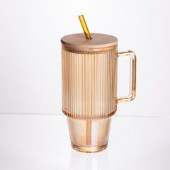 Скляна чашка з кришкою і трубочкою 750 мл Коричнева HP-19-50R, Коричневий